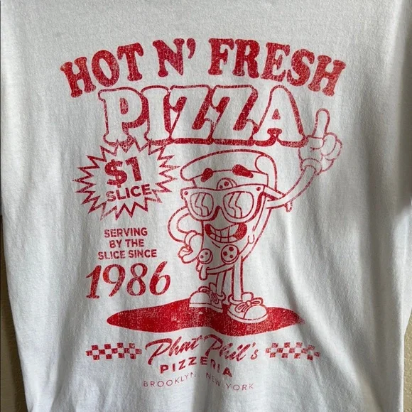 White Graphic T-Shirt with Red Pizza - Picture 3 of 5